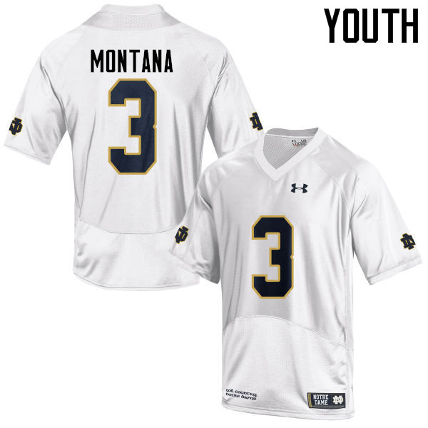 Youth #3 Joe Montana Notre Dame Fighting Irish College Football Jerseys-White - Click Image to Close